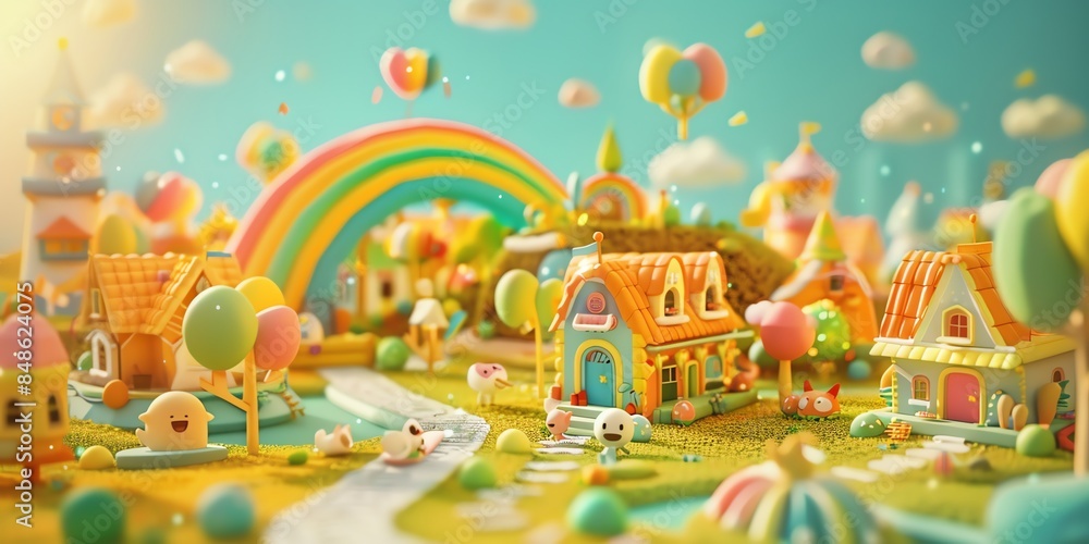 Tiny cute isometric A beautiful rainbow village morning scene. Sunlight shines on the golden wheat field and dozens of small animals are busy. Describe the rainbow village morning scene, 2:1
Tiny cute isometric A beautiful rainbow village morning scene. Sunlight shines on the golden wheat field and dozens of small animals are busy. Describe the rainbow village morning scene, 2:1