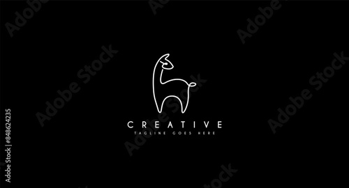 Llama Line art style Logo design vector illustration.