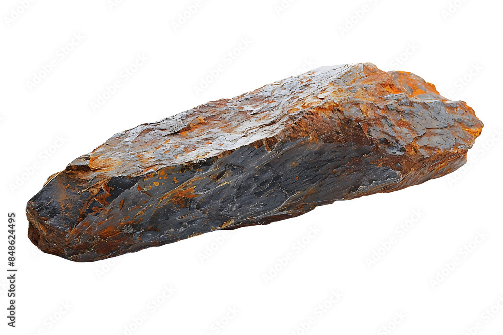 A rough, elongated piece of hematite, an iron oxide mineral A rough, elongated piece of hematite, an iron oxide mineral