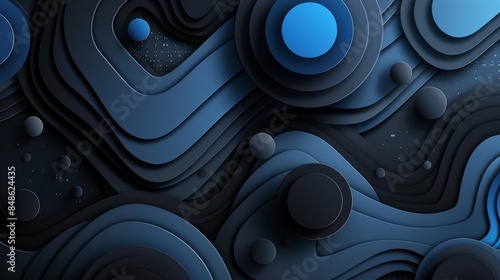 Abstract 3D background with black and blue geometric shapes. photo
