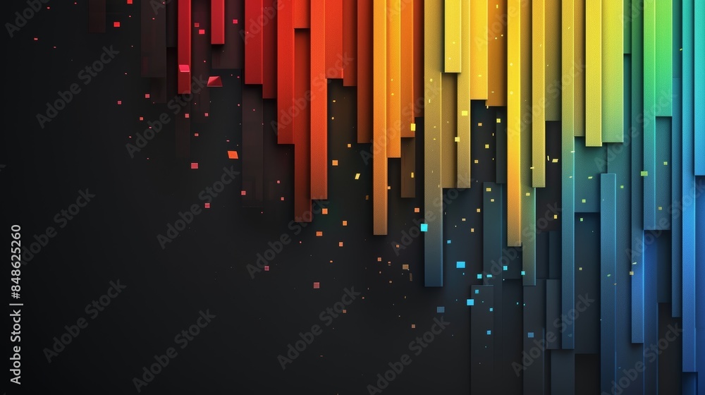 Abstract colorful vertical stripes on black background with scattered white dots. A vibrant and modern design. Abstract colorful vertical stripes on black background with scattered white dots. A vibrant and modern design.