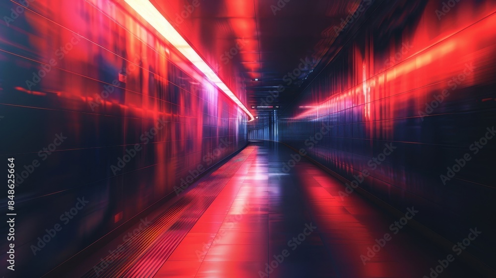 Neon Glow, A Red-Lit Pathway Through a Modern Tunnel Neon Glow, A Red-Lit Pathway Through a Modern Tunnel