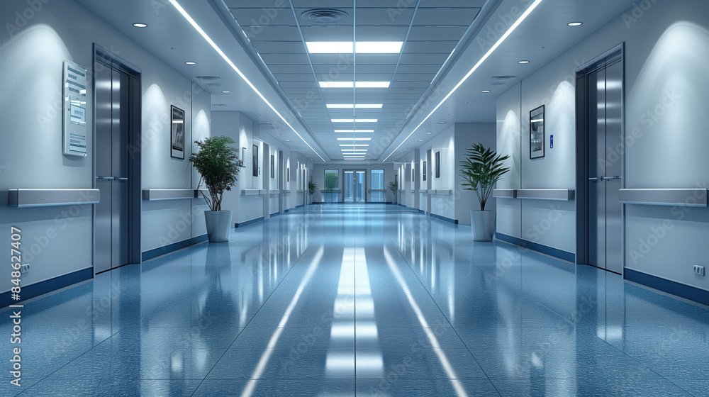 An empty hospital hallway, medical building, no doctors and nurses, An empty hospital hallway, medical building, no doctors and nurses,