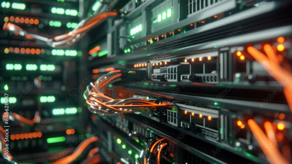 technology data center server. optical fiber, network switch port technology data center server. optical fiber, network switch port