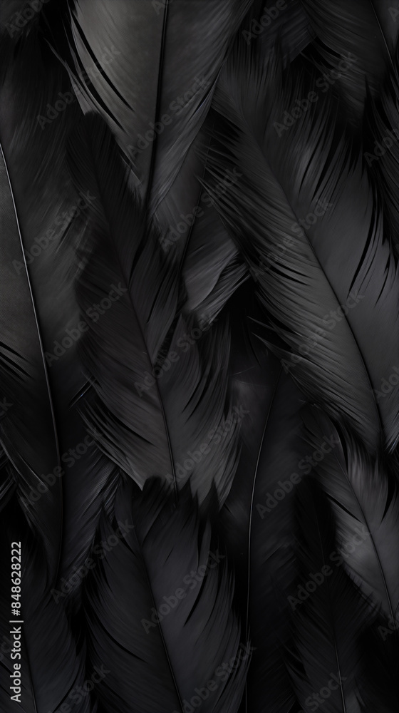 Obraz premium Pattern Background Abstract Image, Black Bird Feathers, Texture, Wallpaper, Background, Cell Phone Cover and Screen, Smartphone, Computer, Laptop, Format 9:16 and 16:9 - PNG