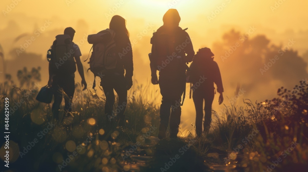 Fototapeta premium Hazy silhouettes on a mission to solve a scavenger hunt riddle.