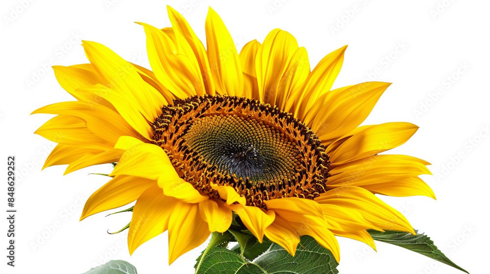 close-up of a blooming yellow sunflower, isolated on a white background close-up of a blooming yellow sunflower, isolated on a white background