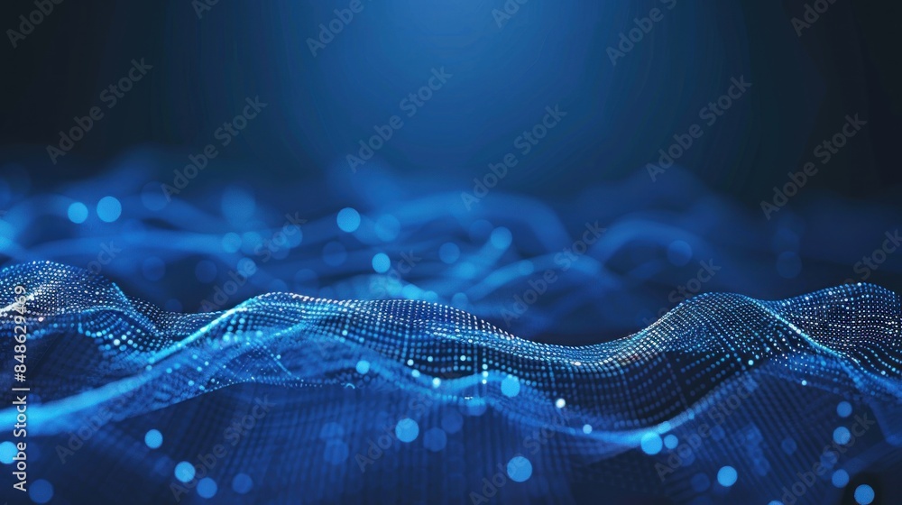 Futuristic wave. Abstract wave with blue dots and lines. Dark background particles Futuristic wave. Abstract wave with blue dots and lines. Dark background particles