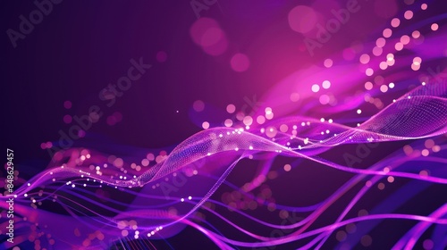 Abstract Purple Wave Background with Bokeh Lights