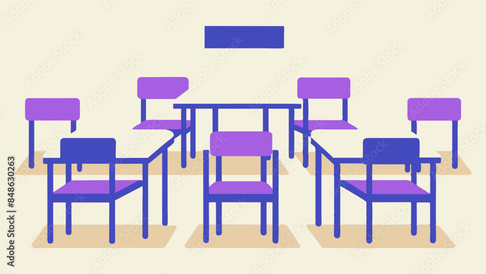 Image of a classroom setup with desks and chairs arranged neatly. Illustration showing a typical classroom layout with desks and chairs. Image of a classroom setup with desks and chairs arranged neatly. Illustration showing a typical classroom layout with desks and chairs.
