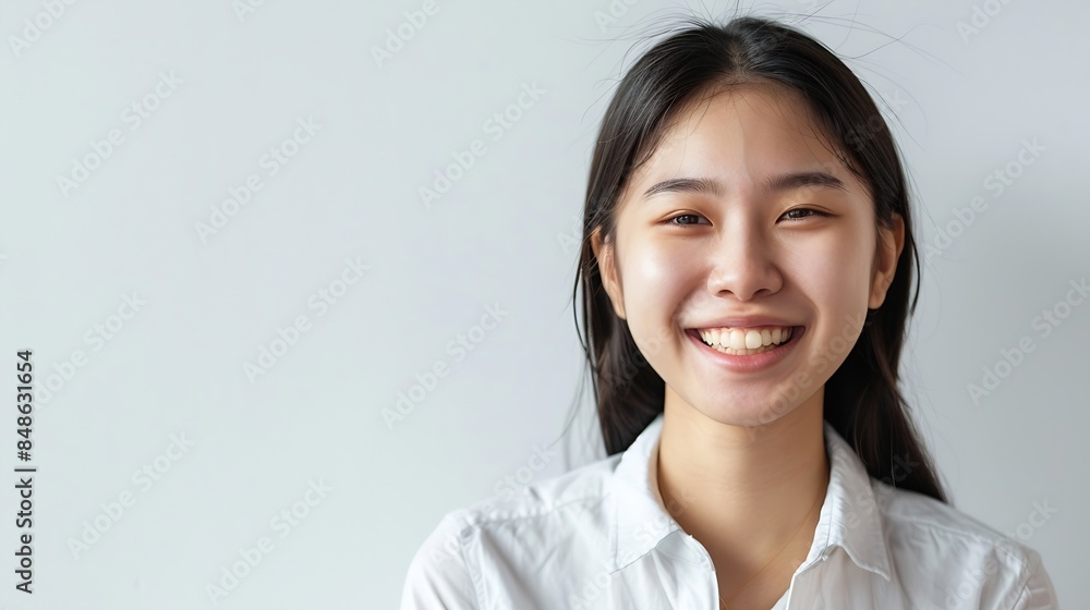 Beautiful smile young asian woman White teeth on white background Dental care Dentistry concept : Generative AI Beautiful smile young asian woman White teeth on white background Dental care Dentistry concept : Generative AI