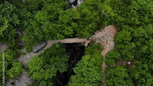 Drone video of mountains and river of Theth National Park in the Albanian Alps, Albania  photo