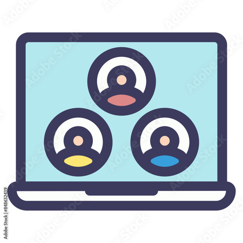 video conference on laptop screen icon