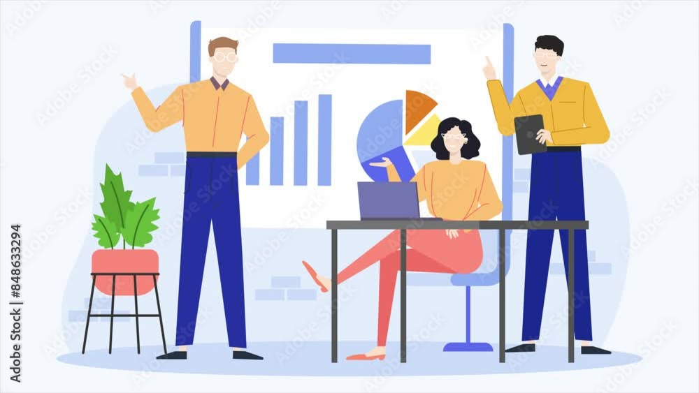 teamwork discussion in meeting room with the boss business animated illustration video teamwork discussion in meeting room with the boss business animated illustration video