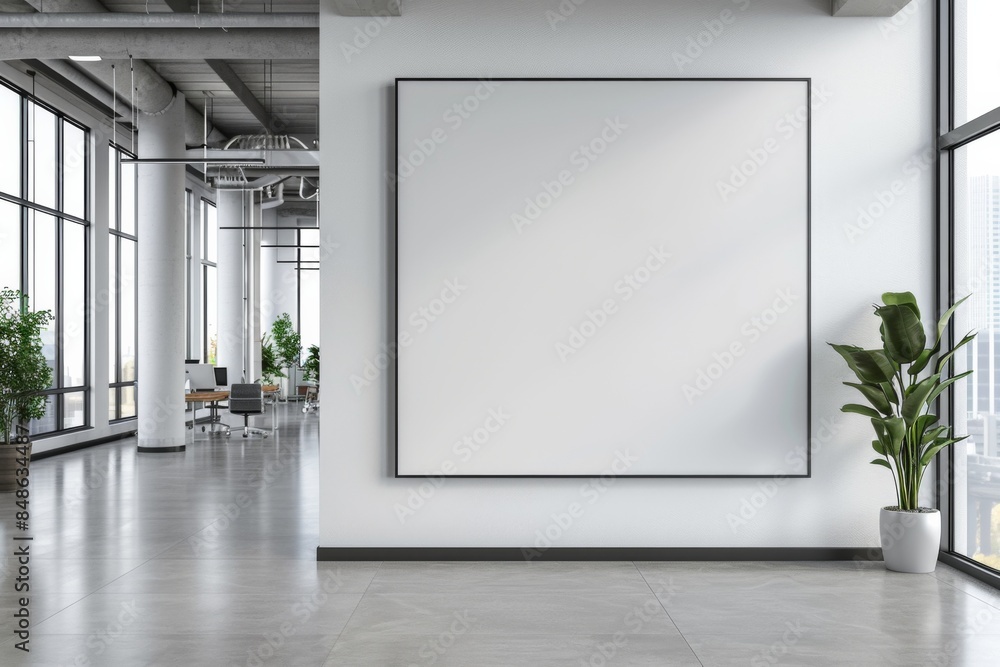 Mockup of blank wall with poster in office room created with Generative AI Mockup of blank wall with poster in office room created with Generative AI