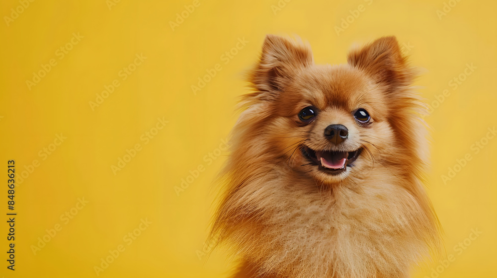 dog puppy cute looking towards camera on yellow background dog puppy cute looking towards camera on yellow background