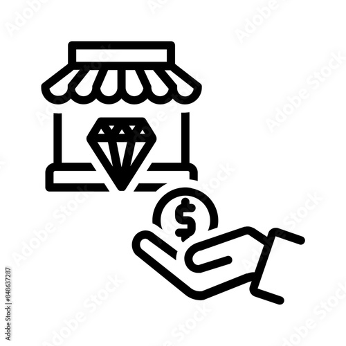 Vector black line icon for Pawn shop