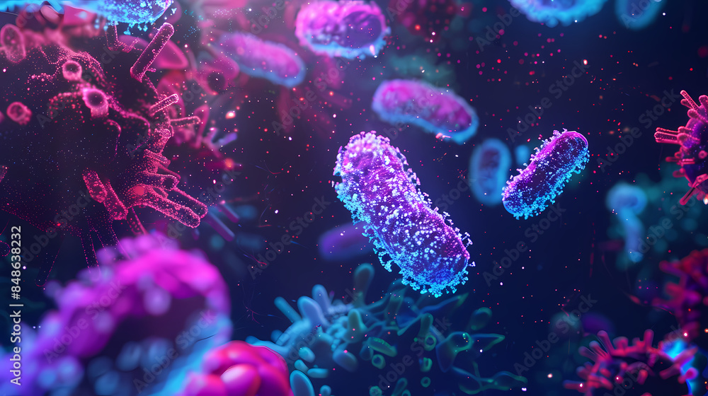 Fototapeta premium 3D rendering of colorful bacteria, medical illustration