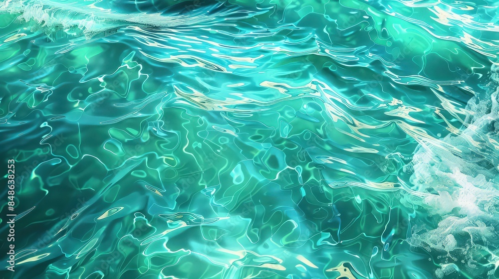 Sea water background with a vibrant play of light on gentle waves, creating a mesmerizing pattern of turquoise, teal, and aqua hues. Sea water background with a vibrant play of light on gentle waves, creating a mesmerizing pattern of turquoise, teal, and aqua hues.
