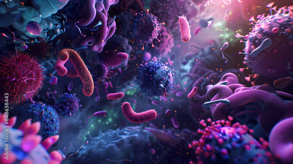 Obraz premium 3D rendering of colorful bacteria, medical illustration