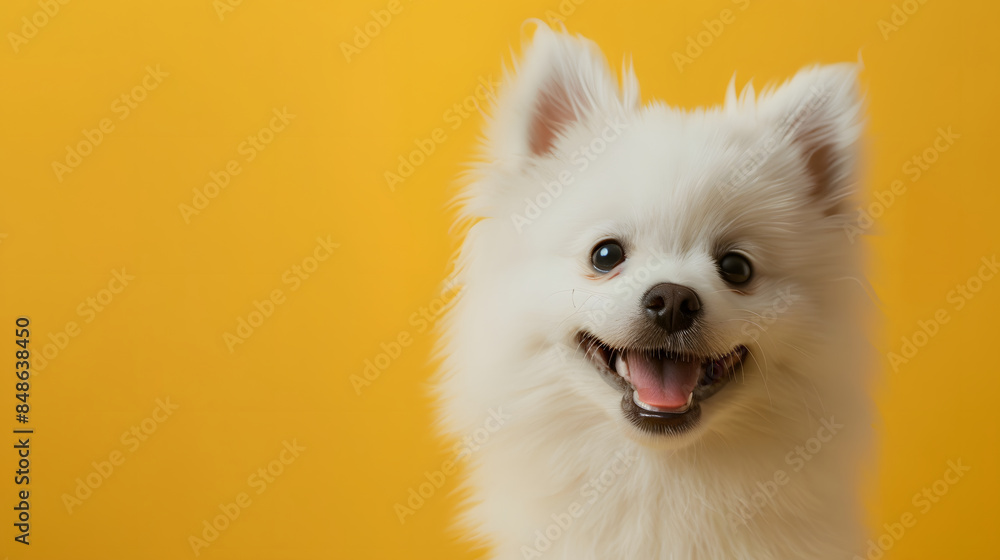 dog puppy cute looking towards camera on yellow background dog puppy cute looking towards camera on yellow background