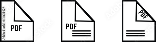 PDF file format icons set. PDF file download symbols. Format for texts, images, vector images, videos, interactive forms - stock vector.