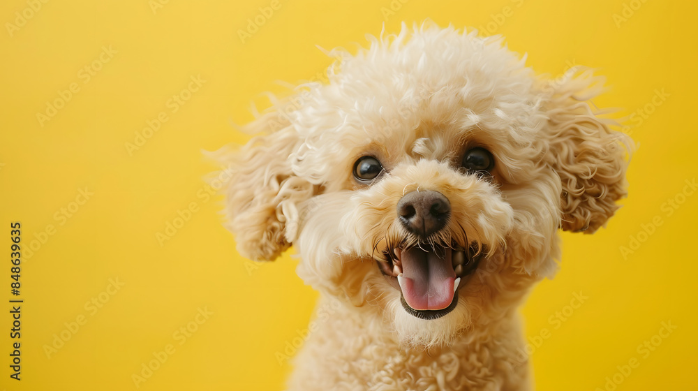 dog puppy cute looking towards camera on yellow background dog puppy cute looking towards camera on yellow background