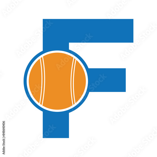 cricket ball Logo combine with letter F vector template