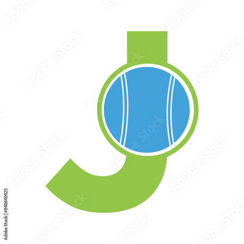 cricket ball Logo combine with letter J vector template