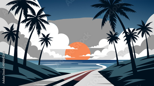Palm trees and waves, capture the essence of a dream vacation. palm trees and waves, hinting at serene beach holidays.