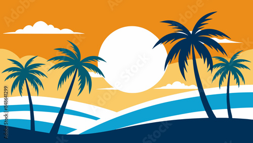 Palm trees and waves, capture the essence of a dream vacation. palm trees and waves, hinting at serene beach holidays.