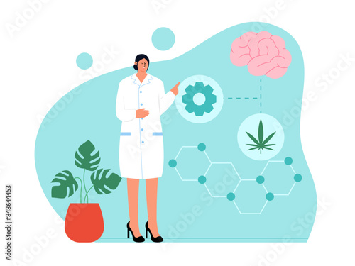 Female doctor research on neuroscience. Medicine vector illustration