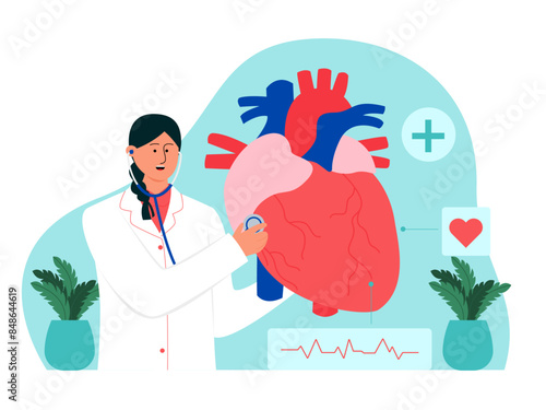 Heart specialist check heart. Medicine vector illustration