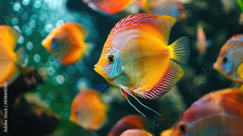 Exotic Fish Swimming in Freshwater Aquarium Tank