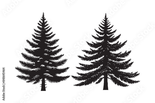 Pine Tree silhouette vector art illustration.