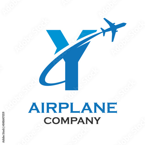 Letter y with airplane logo template illustration. suitable for transportation, brand, travel, agency, web, label, network, marketing etc