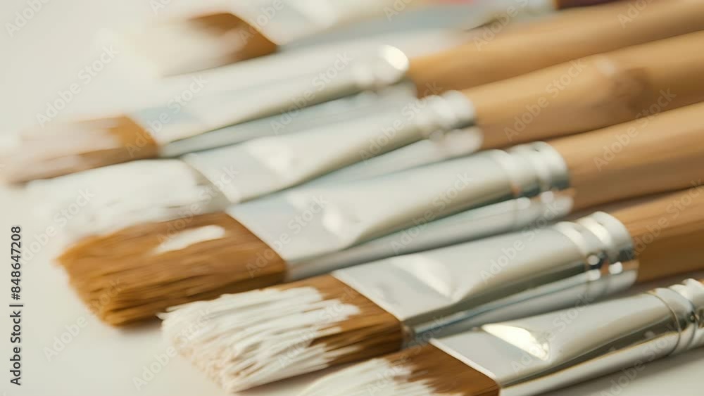 A set of paintbrushes with bamboo handles and synthetic bristles made from recycled plastics. A set of paintbrushes with bamboo handles and synthetic bristles made from recycled plastics.