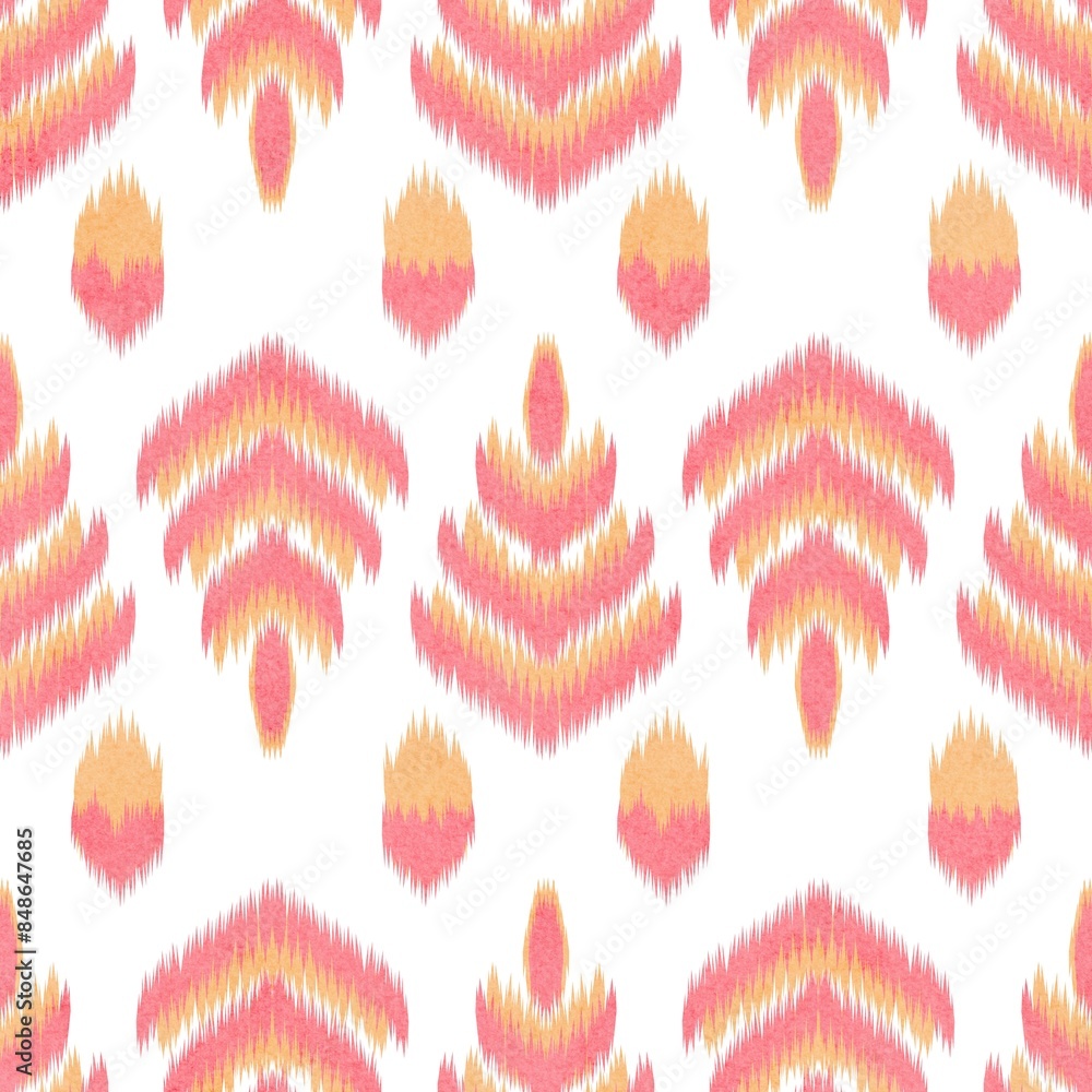 Watercolor Ethnic seamless pattern in tribal.Ikat design on paper texture in native American, Mexican, African, Tradition style.Mediterranean folk culture art background.Boho abstract.Hand painted. Watercolor Ethnic seamless pattern in tribal.Ikat design on paper texture in native American, Mexican, African, Tradition style.Mediterranean folk culture art background.Boho abstract.Hand painted.