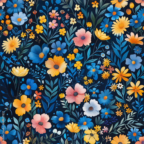 Wallpaper Mural  vintage floral  pattern of many color flowers Torontodigital.ca