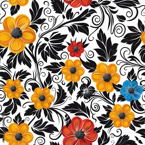  vintage floral pattern of many color flowers