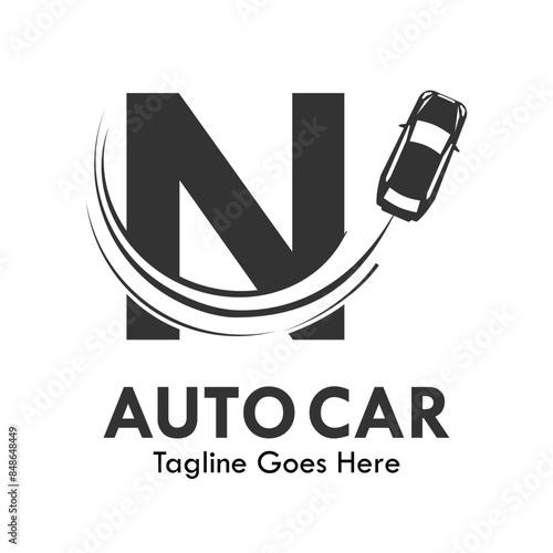 Letter n with car vector logo template. Suitable Fonts for event, promo, logo, banner, monogram and poster. Alphabet label symbol for branding and identity.