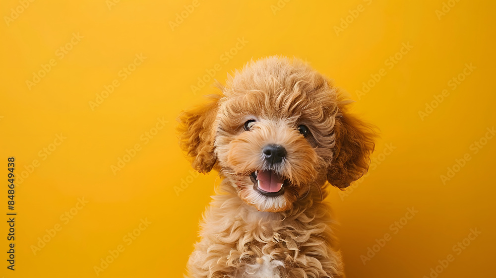 dog puppy cute looking towards camera on yellow background dog puppy cute looking towards camera on yellow background