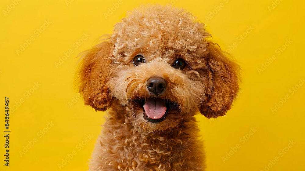dog puppy cute looking towards camera on yellow background dog puppy cute looking towards camera on yellow background