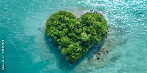 heart shaped island on ocean background