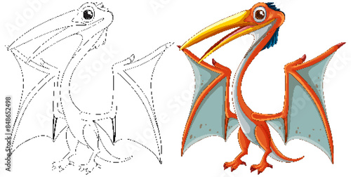 A vibrant and outlined pterodactyl vector illustration
