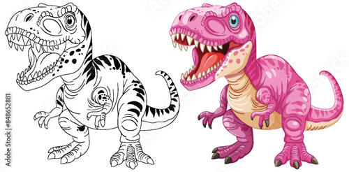Pink dinosaur with black and white outline