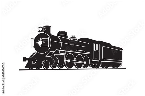 Old Steam locomotive silhouette . Steam train vector illustration. vintage steam locomotive.