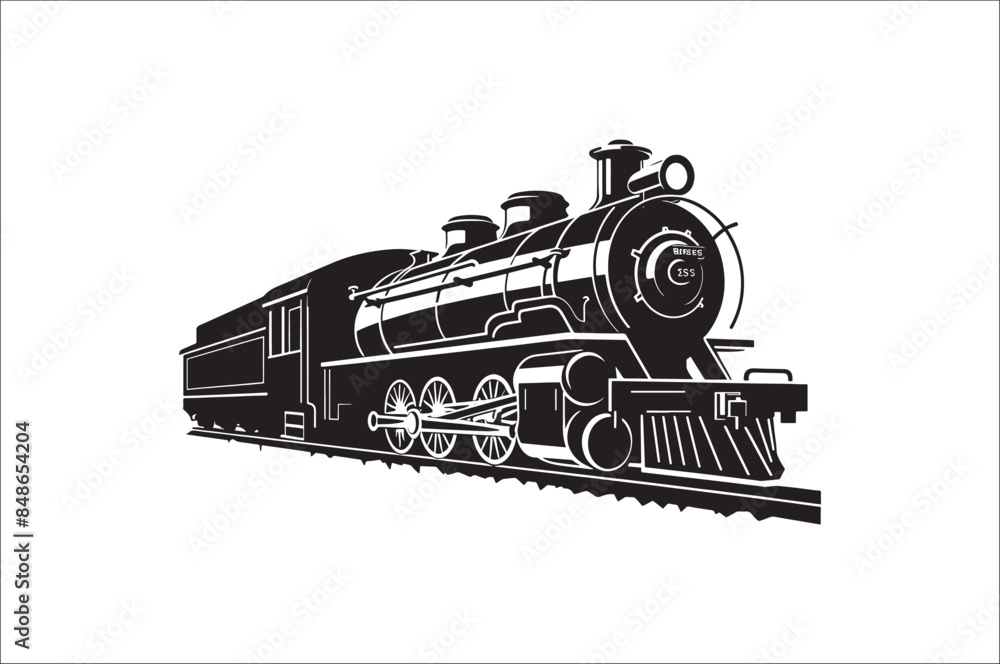 Obraz premium Old Steam locomotive silhouette . Steam train vector illustration. vintage steam locomotive.