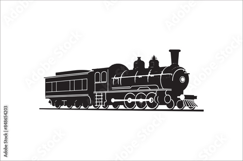 Old Steam locomotive silhouette . Steam train vector illustration. vintage steam locomotive.