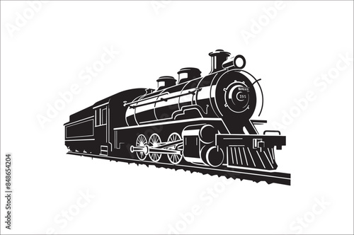 Old Steam locomotive silhouette . Steam train vector illustration. vintage steam locomotive.